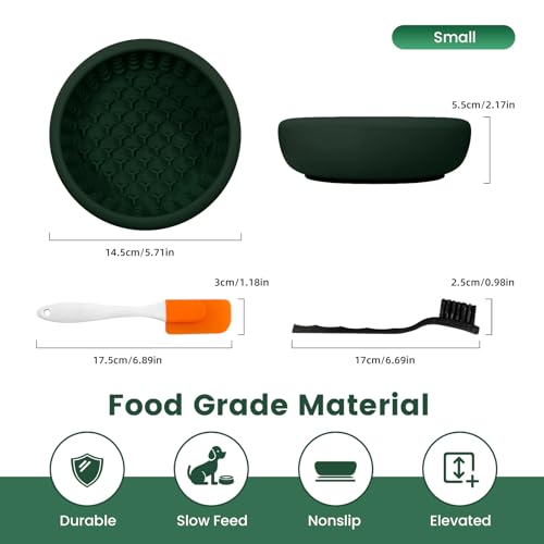 Dog Slow Feeder Licking Bowl,Anxiety Relief Treat Dispenser, Non-Slip Anti-chocking Pet Dish, Interactive Puzzle Toy for Small Medium Breed,Freezable BPA Free Silicone Dishwasher Safe - color: green, size: S