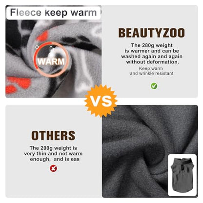 BEAUTYZOO Small Dog Sweater Fleece Vest Winter Jacket, D-Ring Leash Attachment for XS S Puppy Medium Sized Breeds Dogs, Cold Weather Dog Clothes Windproof Keep Warm, Grey Bone Paw S - color: GREY PAW, size: Small
