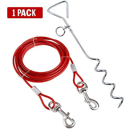 Katzco Chrome Dog Corkscrew Stake with Leash Lead - 25 Foot Cable with 80 lb Pull Strength - Heavy-Duty Outdoor Tie-Out for Large, Medium, and Small Energetic Dogs - Backyard Summer Dog Run - Red - size: Chrome Dog Tie-Out Stake with 25ft Cable (1-Pack)
