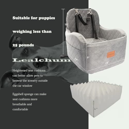 Lealchum Dog Booster Car Seat for Small/Medium Dogs Up to 35lbs,Ultra Soft Fabric Covered,6in Elevated Cushion,Fully Detachable and Washable,3 Straps & 2 Pockets,Easy to Install(Grey,Medium) - color: Grey