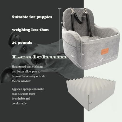 Lealchum Dog Booster Car Seat for Small/Medium Dogs Up to 35lbs,Ultra Soft Fabric Covered,6in Elevated Cushion,Fully Detachable and Washable,3 Straps & 2 Pockets,Easy to Install(Grey,Medium) - color: Grey