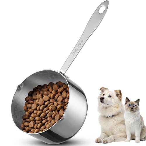 Dog Food Scoop 2.5 Cup Stainless Steel Measuring Cups Metal Pet Scooper with Inner Precision Scale Measurement for Wet Dry Dog Food(2.5 CUP) - size: 2.5 CUP