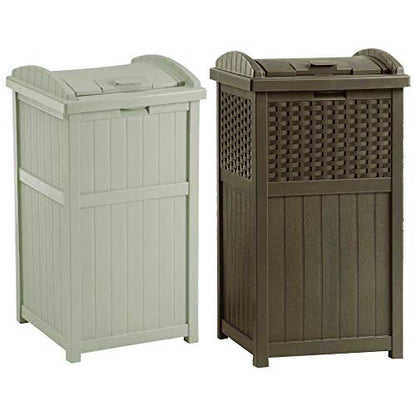 Suncast 33 Gallon Trash Hideaway Easy Assembly Durable Plastic Garbage Container with Wood Look Design, 1 Beige and Brown (2 Pack) - color: Beige/Brown, size: 2 Pack