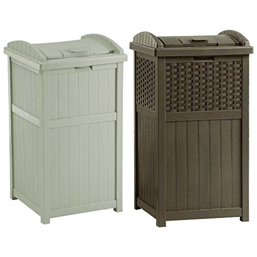 Suncast 33 Gallon Trash Hideaway Easy Assembly Durable Plastic Garbage Container with Wood Look Design, 1 Beige and Brown (2 Pack) - color: Beige/Brown, size: 2 Pack
