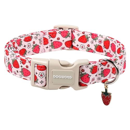 DOGWONG Strawberry Dog Collar, Cute Pink Strawberry Pet Collars with Quick Release Buckle for Puppy Small Medium Large Boy Girl Dogs-XS - color: Z: Strawberry, size: Extra Small