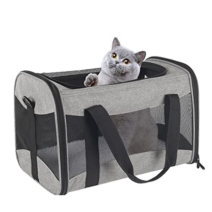 Cat Carrying Case - Pet Carrier Airline Approved, Protable and Breathable Pet Travel Carrier Removable Fleece Pad, Collapsible Cat Carrier Dog Carrier for Medium Cats Small Cats Dogs (X-L Grey&Black) - color: grey&black, size: 20.0"L x 13.0"W x 13.0"H