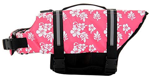Dog Life Jacket Adjustable Dog Lifevest Swimsuit Safety Vest Apparel Lifesaver Coat S - color: A-Pink Flower, size: S:15-20 inch(Ribcage Girth)