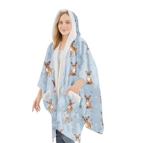 E&S Pets Sherpa Wearable Blanket Hoodie for Women – Soft Fleece Snuggs Wrap – 32 Dog & Cat Breeds – Warm Pet Lover Gifts - color: Chihuahua Tan