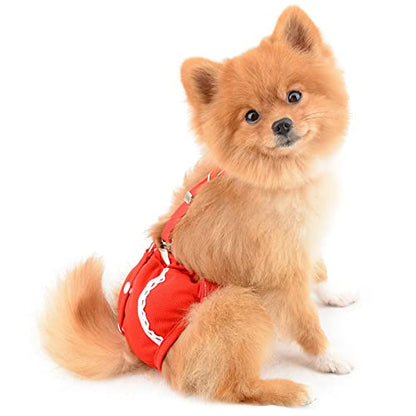 SMALLLEE_LUCKY_STORE Red Lace Girl Dog Diapers for Female with with Suspender Washable Reusable Cloth Sanitary Pants for Heat Cycle Incontinence Puppy Training - size: XS