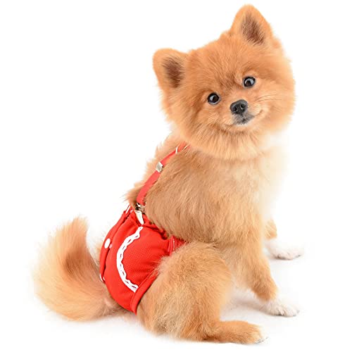 SMALLLEE_LUCKY_STORE Red Lace Girl Dog Diapers for Female with with Suspender Washable Reusable Cloth Sanitary Pants for Heat Cycle Incontinence Puppy Training - size: M