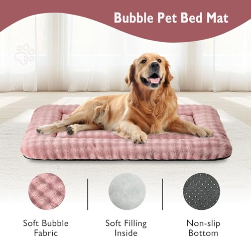 Dog Bed Mat Crate Pad for Large Dogs, Washable Soft Pet Sleeping Mat Kennel Pad with 3D Bubble Pattern, Dusty Pink, 42"x 28" - color: Dusty Pink, size: 42"L x 28"W x 1.5"Th