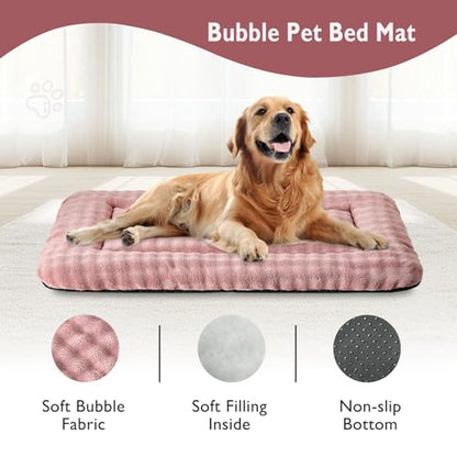 Dog Bed Mat Crate Pad for Large Dogs, Washable Soft Pet Sleeping Mat Kennel Pad with 3D Bubble Pattern, Dusty Pink, 42"x 28" - color: Dusty Pink, size: 42"L x 28"W x 1.5"Th
