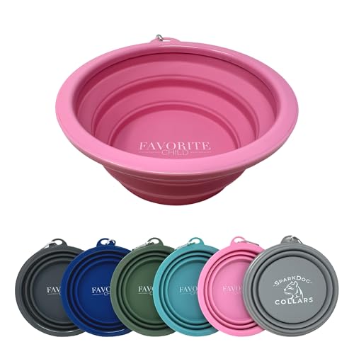 SparkDog Favorite Child Collapsible Dog Bowl, 1000ML (34oz) –XL Food-Grade Silicone Travel Bowl with Sturdy Rim – Extra Large Portable for Dogs & Cats – Great for Pet Lovers (Pink) - color: Pink-"Favorite Child"