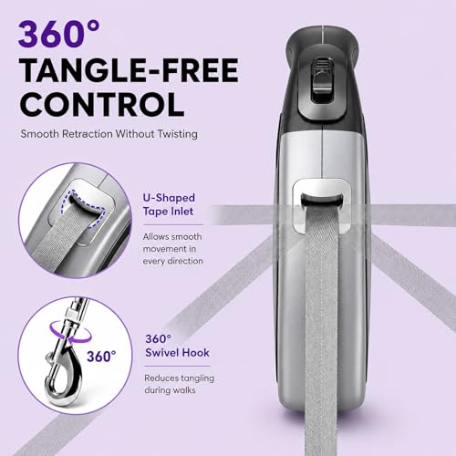 Heavy Duty Retractable Dog Leash-16ft Strong & Durable Walking Leash for S to L Dogs up to 45/115 lbs, Upgraded Lock System, Non Slip Grip, Tangle Free (Grey, Medium-Large Sized) - color: GREY, size: Medium/Large