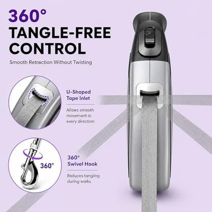 Heavy Duty Retractable Dog Leash-16ft Strong & Durable Walking Leash for S to L Dogs up to 45/115 lbs, Upgraded Lock System, Non Slip Grip, Tangle Free (Grey, Medium-Large Sized) - color: GREY, size: Medium/Large