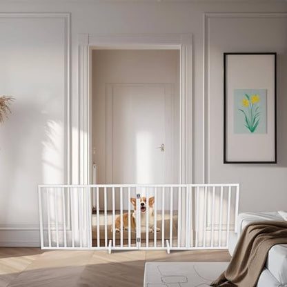 24" Tall Wooden Dog Gates, 4 Panels Pet Fences Indoor, Freestanding Foldable Pet Gates Wide Dog Barrier Set of Support Feet Included, for Stairs, House, Doorway 72''x24'' (White) - size: 24in White
