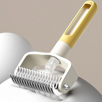 Dual-Sided Pet Grooming Comb for Dogs and Cats, Stainless Steel Dematting Undercoat Rake, 2-in-1 Deshedding Brush with Spray for Long Hair (Yellow) - color: Yellow