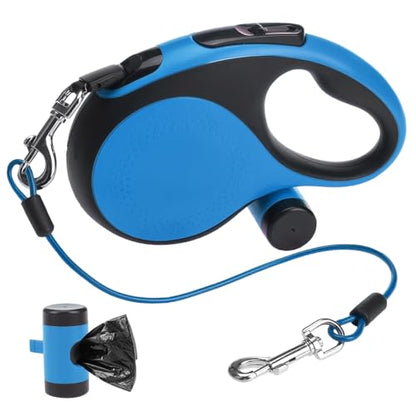 SCENEREAL Retractable Dog Leash for Small Medium Large Dogs up to 110lbs, 26ft 360° Tangle-Free Nylon Tape with Anti-Chewing Wire Rope&Waste Bag Dispenser, Heavy Duty Long Durable One-Handed Brake - color: Chew Proof (Black & Blue /26ft)