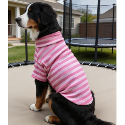 Turtleneck Dog Shirt Cute Doggie Embroidery Super Soft Dog Sweatshirt Stretchy Striped Puppy Pullover for Cats Small Medium Large Dogs (Pink Striped, XX-Large) - color: Pink Striped, size: XX-Large