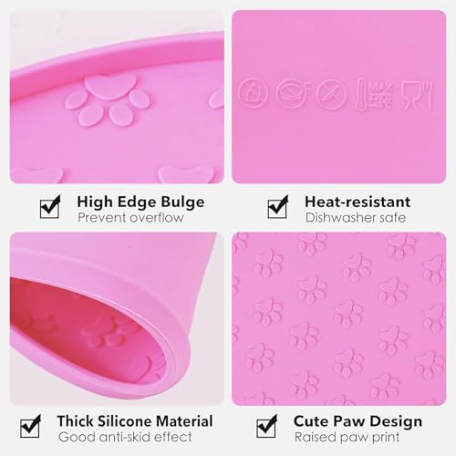 Dog Food Mat - Waterproof Dog Bowl Mat for Food and Water, Pet Food Placements with Edges, Nonslip Cat Feeding Mat for Protecting Floors (1Pack Pink) - color: 1Pack Pink