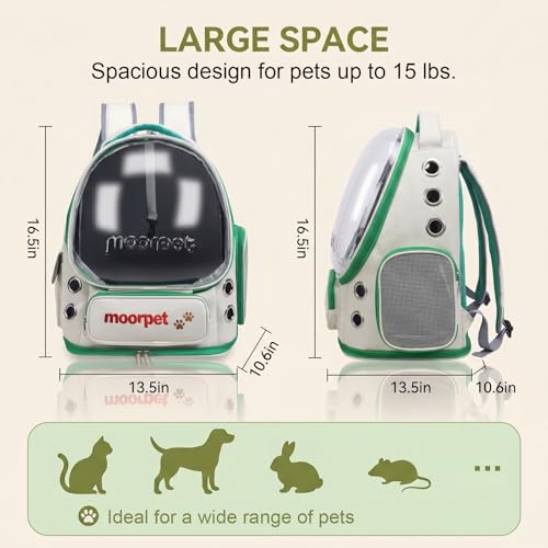 Cat Backpack Carrier, Transparent & Foldable Bubble Pet Backpack for Cats and Dogs, Breathable Kitten Carrier with Side Mesh and Pocket, Portable Travel Bag for Hiking, Walking, Vet (Green) - color: Green
