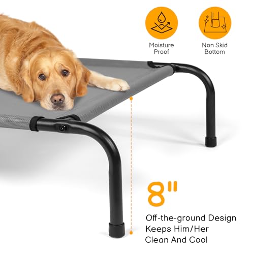 Outvita 50 Inch Elevated Dog Bed, Outdoor Cooling Raised Pet Cot, with Waterproof Textilene Mesh, Washable, Breathable, Alloy Steel Frame, Portable, Chew Proof, Indoor & Outdoor (Gray)