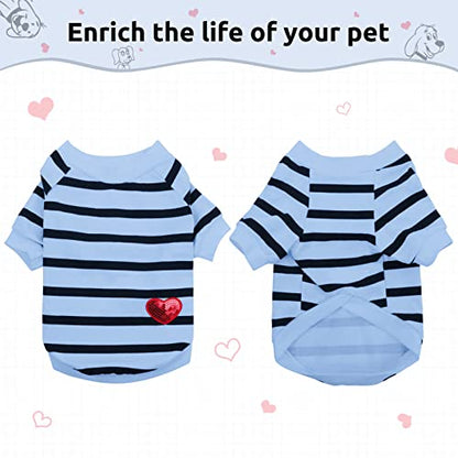 Pet Dog Striped T-Shirt Dogs Cats Cotton Vest Spring Summer Pet Apparel Tee Shirt Suitable for Small and Medium Large Pets French Bulldog Bichon - color: Blue, size: X-Small
