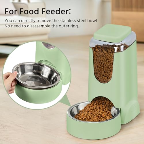 2 Pack Automatic Cat Feeder and Stainless Steel Water Dispenser, Gravity Dog Waterer Set Food Feeder and Waterer Set for Small Medium Kitten Puppy Pets(1 Gallon x 2, Green) - color: 1 Gallon x 2 - Green