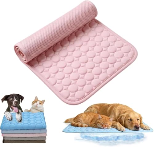 Dog Cooling Mat - No Freeze Needed, Self-Cooling Pad for Dogs,Summer Pet Cooling Mats,Portable Washable Cool Pads Pet Mat Indoor Outdoor for Crate Kennel Car Sofa Bed Floor (Pink, 50×40cm) - color: Pink, size: S