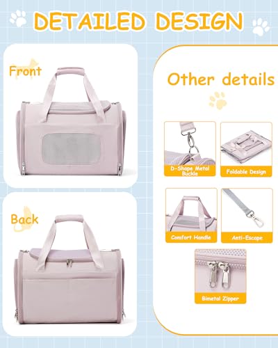 Cat Carrier Soft, Pet Dog Carrier Soft-Sided Airline Approved, Pet Travel Carrier Up to 20lbs, Collapsible Cat Carrier Dog Carrier for Medium Cats Small Dogs, Pink - color: Pink