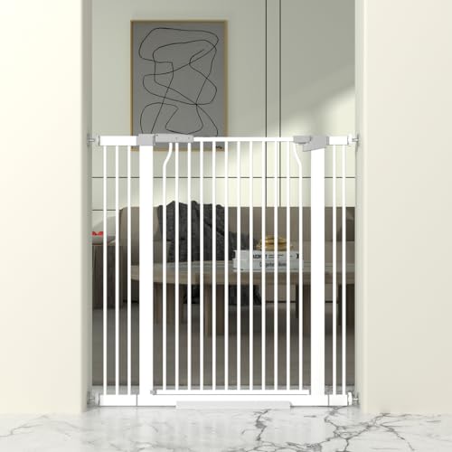 41" Extra Tall Baby Gate for Doorway, 29.6-40.5'' Metal Pet Baby Safe Gate, Extra Wide Pressure Mounted Child Door with Expansion Kit, No Drilling Cat Fence Indoor, No Climb Cat Proof Gate, White - size: 29.6-40.5''W