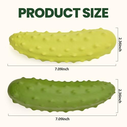 LIFLIX 2PCS Tough Squeaky Dog Toys, Durable Dog Chew Toy with Natural Rubber, Teething Toys for Medium Large Breeds, Cucumber Pickle Shape, Yellow & Green - color: yellow and green