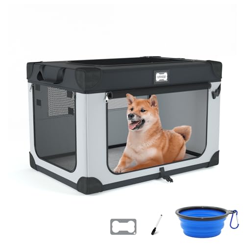 30 Inch Portable Dog Crate, Collapsible Dog Travel Crate for Indoor and Outdoor Use, 3-Door Foldable Soft Kenne with Mesh Windows, Warm Blanket and Foldable Bowl - size: 30.0"L x 21.0"W x 21.0"H