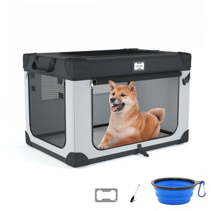 30 Inch Portable Dog Crate, Collapsible Dog Travel Crate for Indoor and Outdoor Use, 3-Door Foldable Soft Kenne with Mesh Windows, Warm Blanket and Foldable Bowl - size: 30.0"L x 21.0"W x 21.0"H