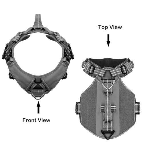 ICEFANG GN8 Tactical Dog Harness with 4X Metal Buckles for Medium Sized Dogs,Reflective in Training Walking K9 Dog Vest,No-Pull Front Leash Clip,Adjustable Pet Harness (Grey, Medium (Pack of 1)) - color: Grey, size: Medium (Pack of 1)