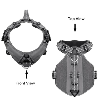 ICEFANG GN8 Tactical Dog Harness with 4X Metal Buckles for Medium Sized Dogs,Reflective in Training Walking K9 Dog Vest,No-Pull Front Leash Clip,Adjustable Pet Harness (Grey, Medium (Pack of 1)) - color: Grey, size: Medium (Pack of 1)