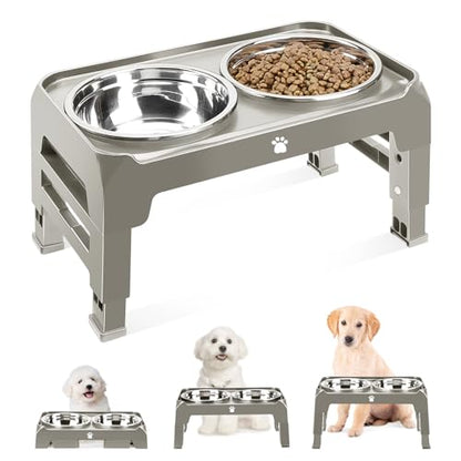Elevated Dog Bowls 3 Height Adjustable Raised Bowl Stand with 25oz Stainless Steel Dog Food Bowls Anti-Slip for Small Dogs Adjusts to 7.5", 6", 2.75", Grey - color: Grey, size: Small dogs