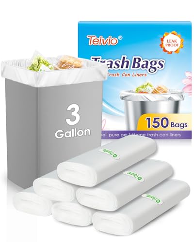 Teivio 3 Gallon 150 Counts Small Trash Bags Garbage Bags, Bathroom Trash Can Bin Liners, Small Plastic Bags for Home Office Kitchen Kitchen, Clear - size: 1 Count (Pack of 150)