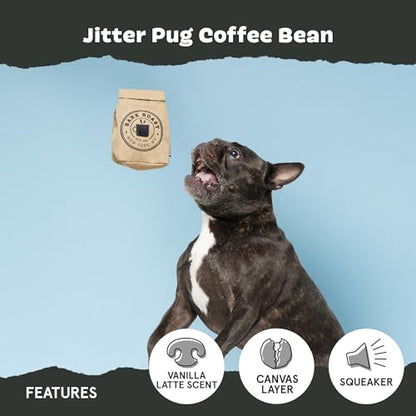Barkbox Jitter Pug Coffee Bean Dog Toy for Medium Dogs, Hidden Surprise Toy Inside for Engaged and Excited Playtime Fun - color: Jitter Pug Coffee Bean