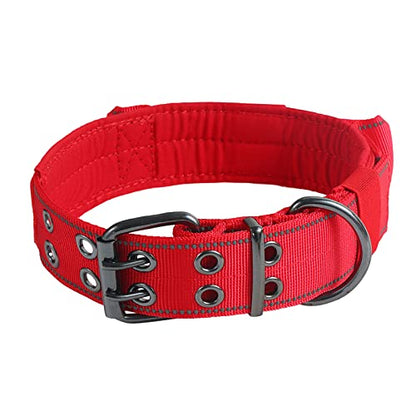 Reflective Dog Collar Heavy Duty Tactical with Control Handle and Metal Buckle for Dog Training(X-Large, Red) - color: Red, size: X-Large (Pack of 1)