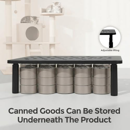 Raised Automatic Cat Feeder Stand for Double Bowl Feeders, Carbon Steel 14.57 x 9.25 in, 3 Adjustable Heights 3.94-5.5 in, Non-Slip, Fits Feeders & Water Dispensers, No-Drill (Black) - color: Black