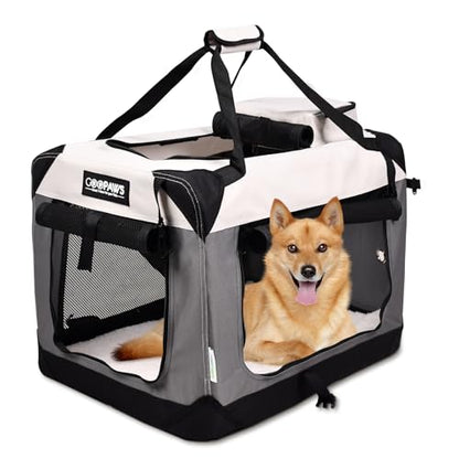 JESPET Soft Dog Crates Kennel for Pets, 3 Door Soft Sided Folding Travel Pet Carrier with Straps and Fleece Mat for Dogs, Cats(7-Light Grey, Large(30" L x 21" W x 23" H)) - color: 7-Light Grey