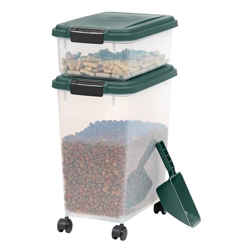 IRIS USA Remington Dog Food Storage Container, 30 lbs, 11 lbs, Airtight, Stackable, Wheels, Food Storage, Treat Box, 2-Cup Scoop - size: 30 lbs, 11 lbs