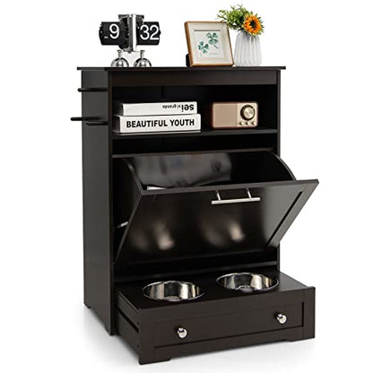 Dog Feeding Station with Double Bowls, Large Pull Out Dog Feeder & Food Storage (Brown) - color: Brown