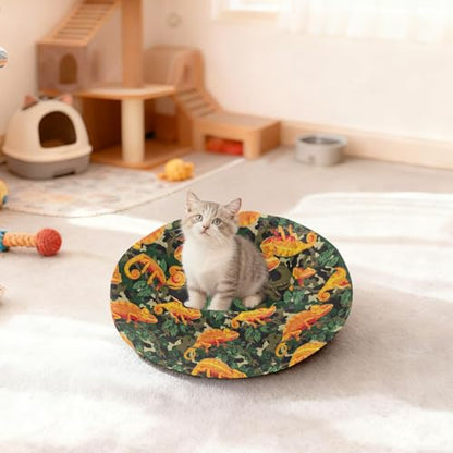 Calming Donut Dog Bed Chameleons Orange Design, 22" Washable Pet Lounger with Removable Cover, Cozy Cushion Comfort Nest for Medium Dogs - size: Medium