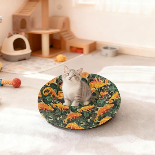 Pet Bed Chameleons Orange Cat Snuggler Soft Winter Cushion, Cozy Round Bolster Nest for Indoor Kittens & Small Pets 15" - size: X-Small
