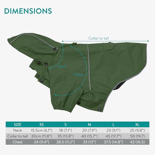 Navaris Hooded Dog Rain Jacket - Dog Raincoat Waterproof - Water-Resistant Rain Coat with Removable Hood - Raincoats with Sizes for Small Medium & Large Dogs - M Green