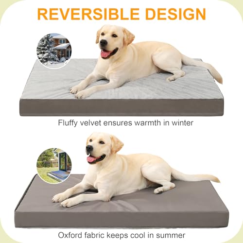 KSIIA Orthopedic Dog Bed - Waterproof, Large Size, Plush, Washable, Egg Crate Foam, Removable Cover, Non-Slip Bottom, 44 x 32 Inch, Gray - color: Light Grey, size: 44.0"L x 32.0"W x 4.0"Th