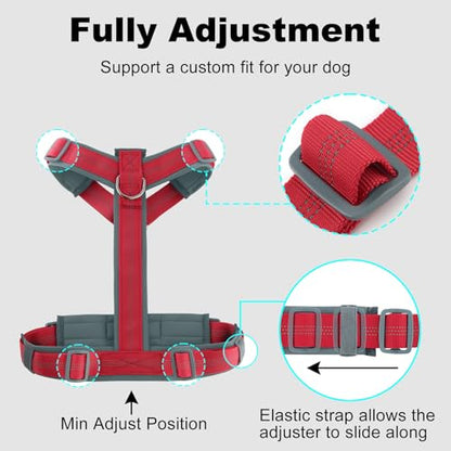 Plutus Pet No Pull Dog Harness, Adjustable Nylon Harness with Soft Padding, Reflective and Heavy Duty Dog Harness for Small, Medium, Large Dogs(Red, M) - color: Red, size: M