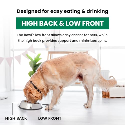 Iconic Pet 4 Cup/32 Oz Heavy Weight Non-Skid Stainless Steel High Back Pet Food/Water Bowls with Removable Anti Skid Rubber Ring - Dog/Cat Feeding Bowl in Unique Design, Dishwasher Safe - size: 4 Cup/32 oz.
